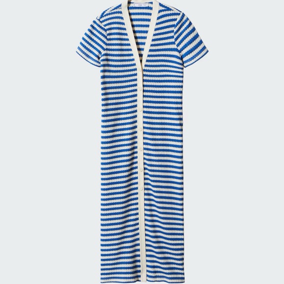 Mango Stripe Knit Jersey Sweater Dress Blue White Button Down Front Size 4. - Picture 3 of 15